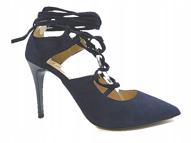 Tmavě modré semišové šněrovací lodičky s podpatky, elegantní kožené boty Lui 37
