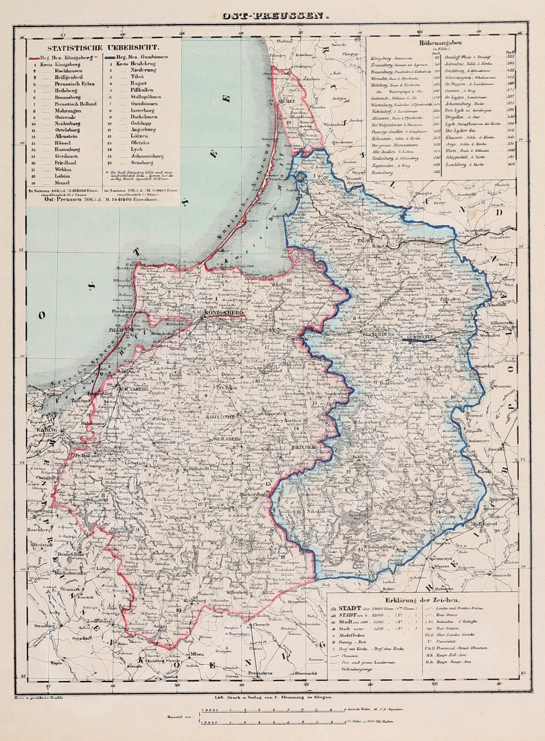 PRUSY WSCHODNIE. Mapa z Kłajpedą i Gąbinem, Handtke, 1859