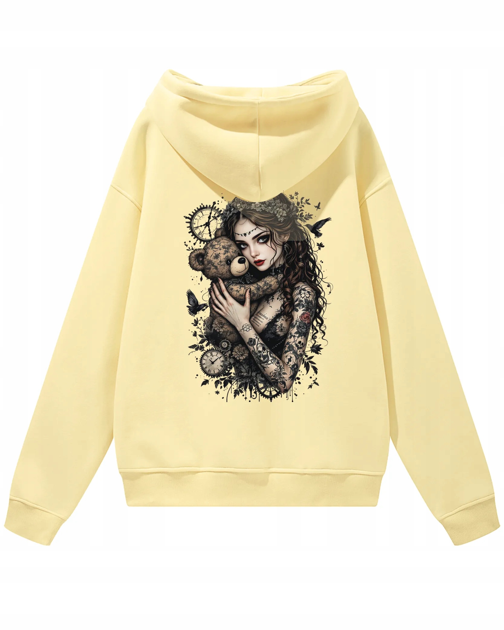 Dívčí Oversize mikina s kapucí s kapucí a medvídkem v gotickém stylu, vanilková XXL