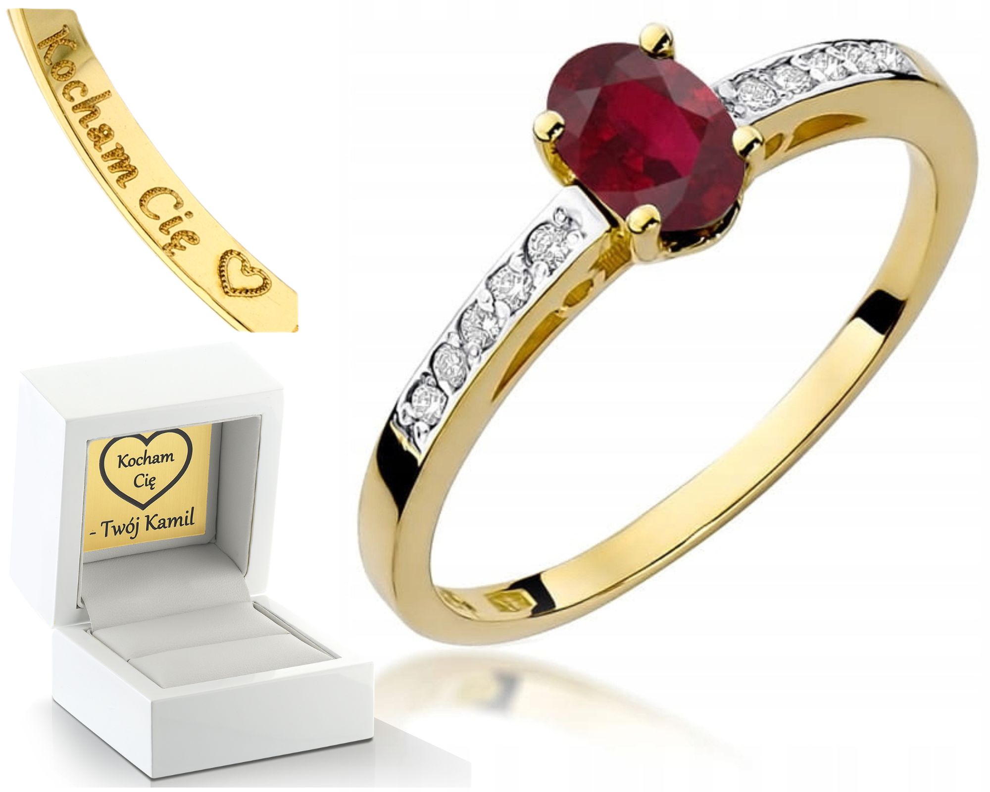 Zlatý Prstýnek Pro Zásnuby S Rodolitem A Brilianty, Žluté Zlato Gravírování