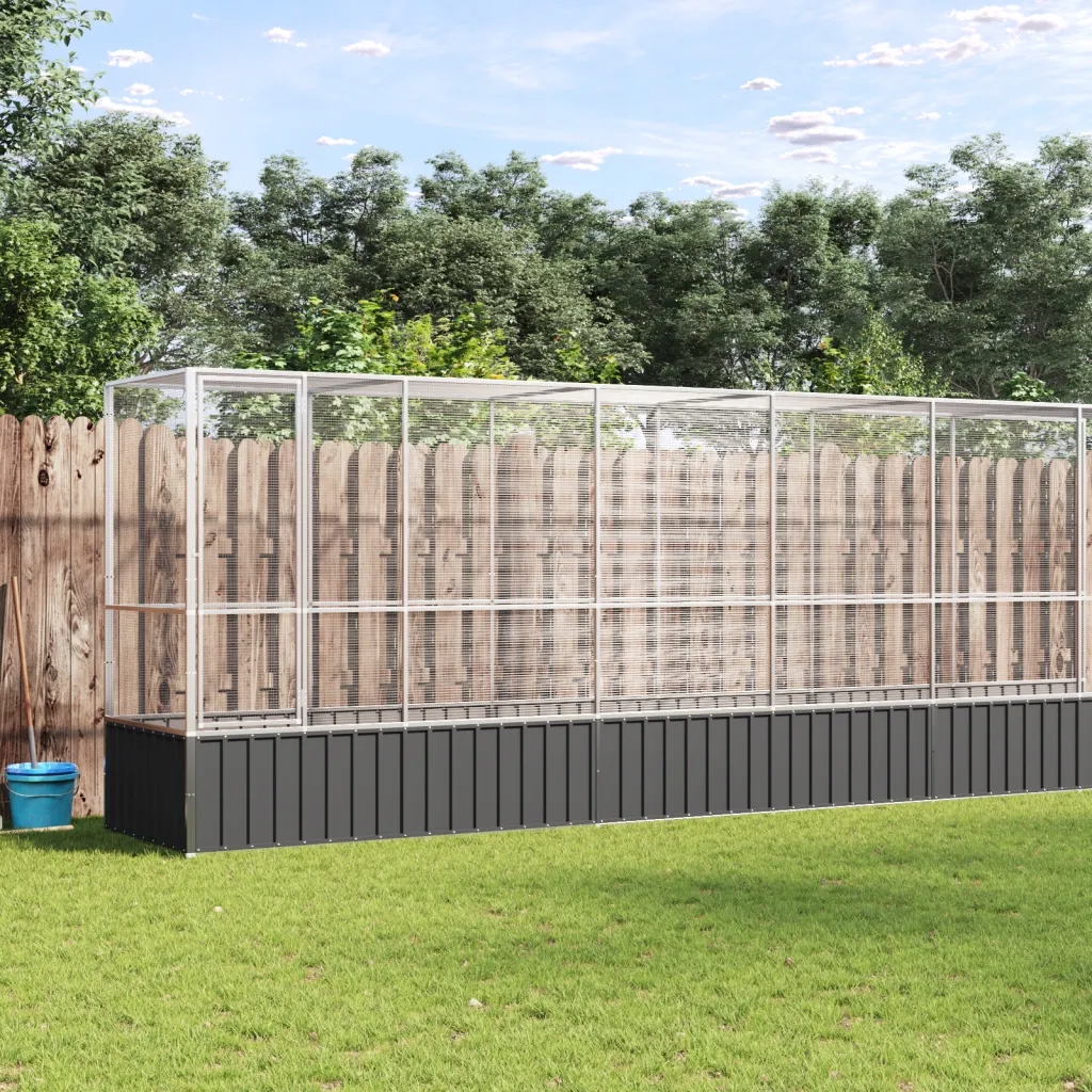 Levně vidaXL Voliéra s nástavbou stříbrná 1 042,5 x 107 x 212 cm ocel