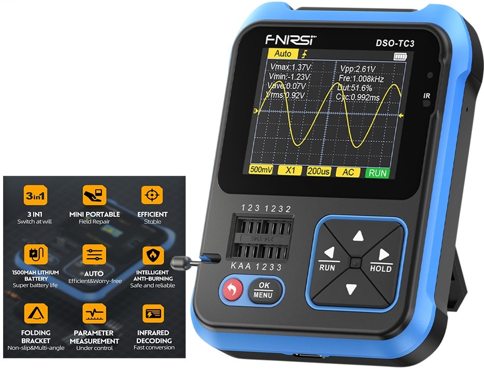 Urządzenie pomiarowe oscyloskop cyfrowy 3w1 FNIRSI DSO-TC3 z LCD generator Model DSO-TC3