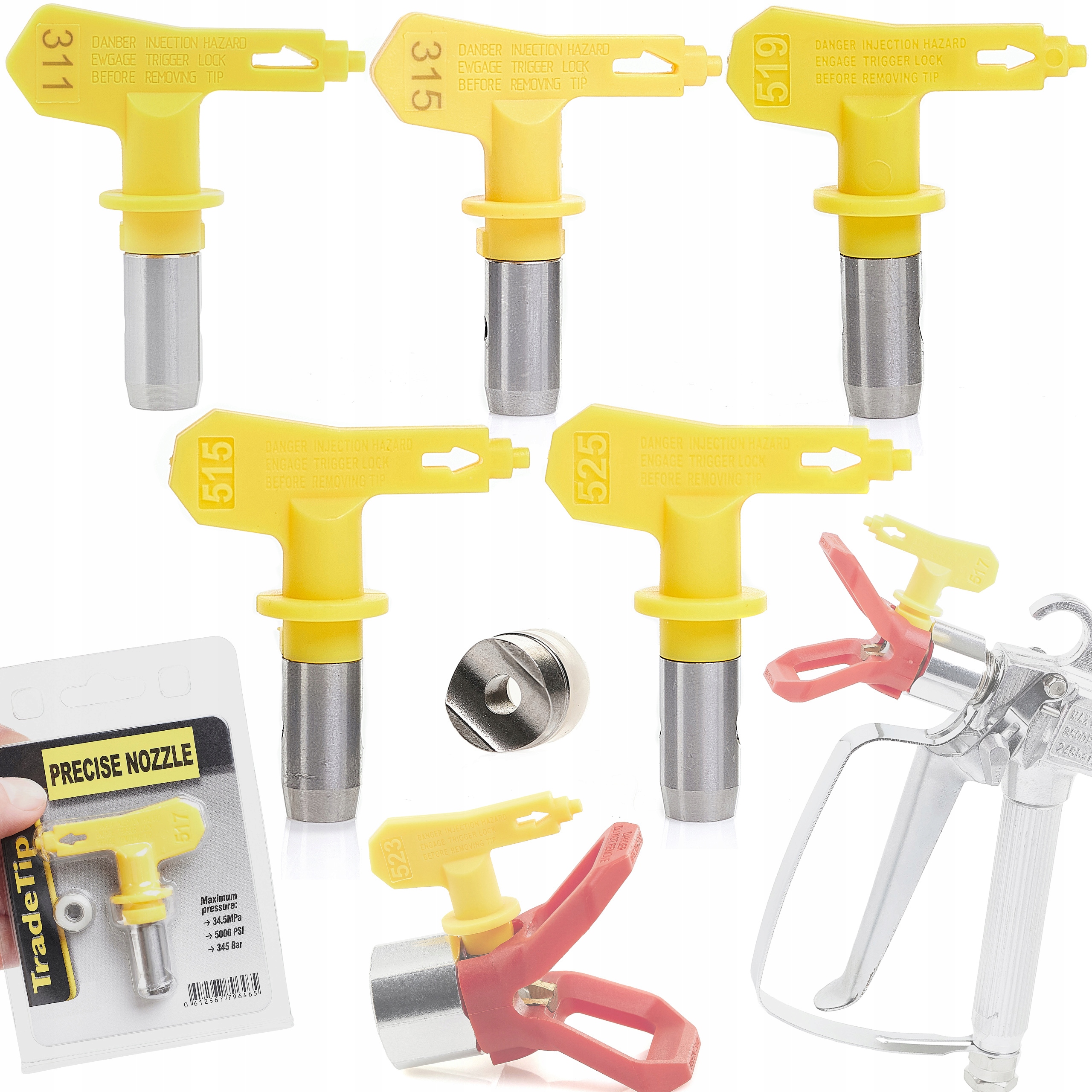 5 x Malířská Tryska Sada 515 519 525 315 311 Pro Pistoli Malířský Agregát