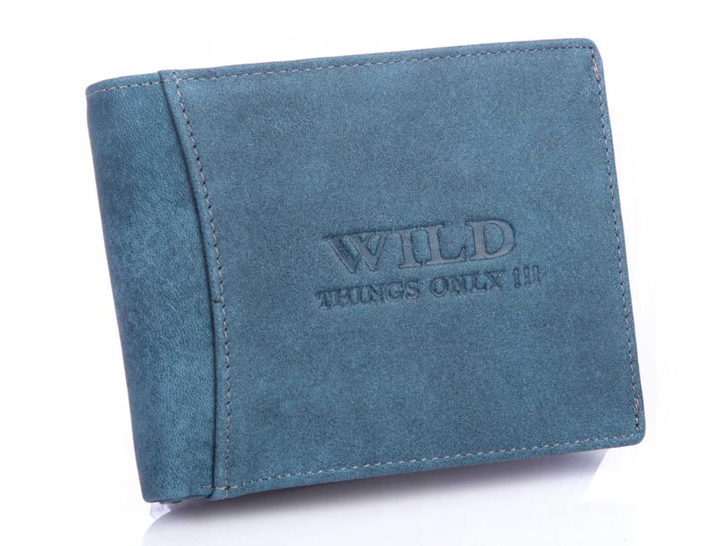 Duży klasyczny portfel męski skórzany niebieski kolor jeans Rfid poziomy