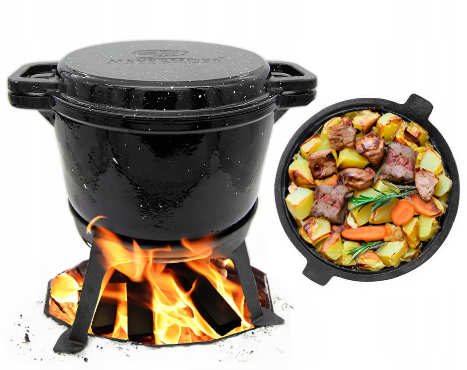 Kociołek 10L Żeliwny 3w1 emaliowany Marmurek Prażone Duszonki Prażuchy