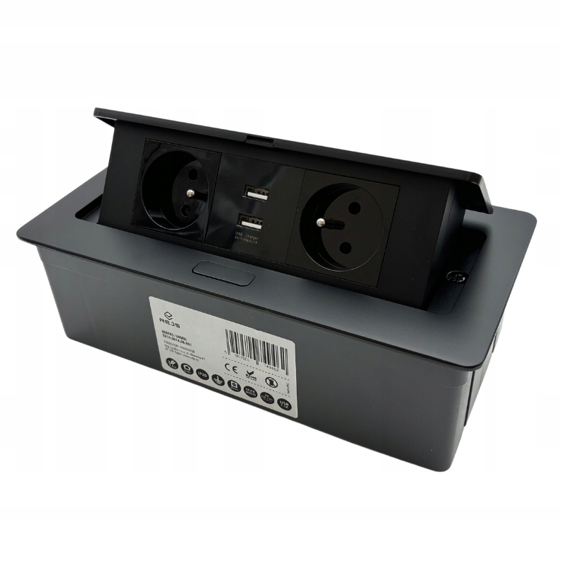 Zásuvka zapuštěná do pracovní desky černá Gt 2xUSB +Kabel