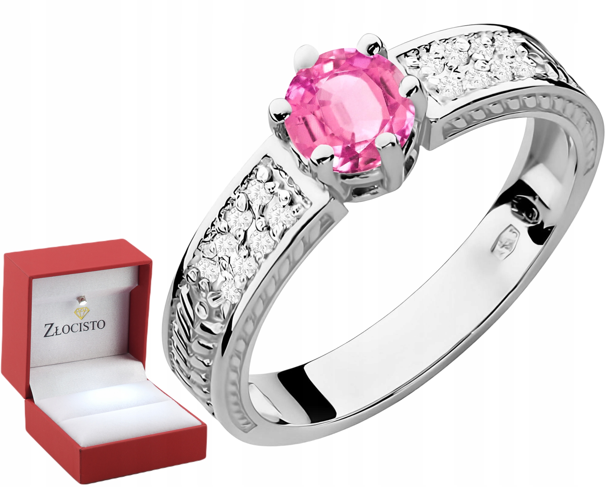 Bílé zlato Prstýnek s růžovým topazem a diamanty Zlato 585 Jako Dárek
