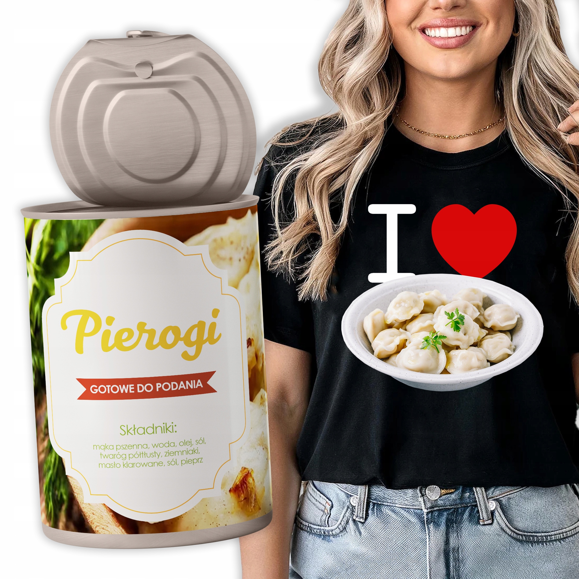 Tričko v plechovce Pirohy Dámské Černé Dárek Na Vánoce I Love Pirohy L