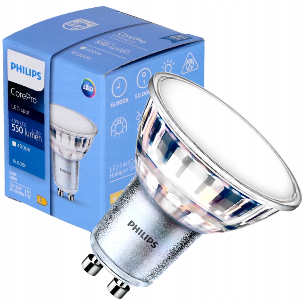 

Żarówka Led GU10 Philips 4,9W 550lm neutralna