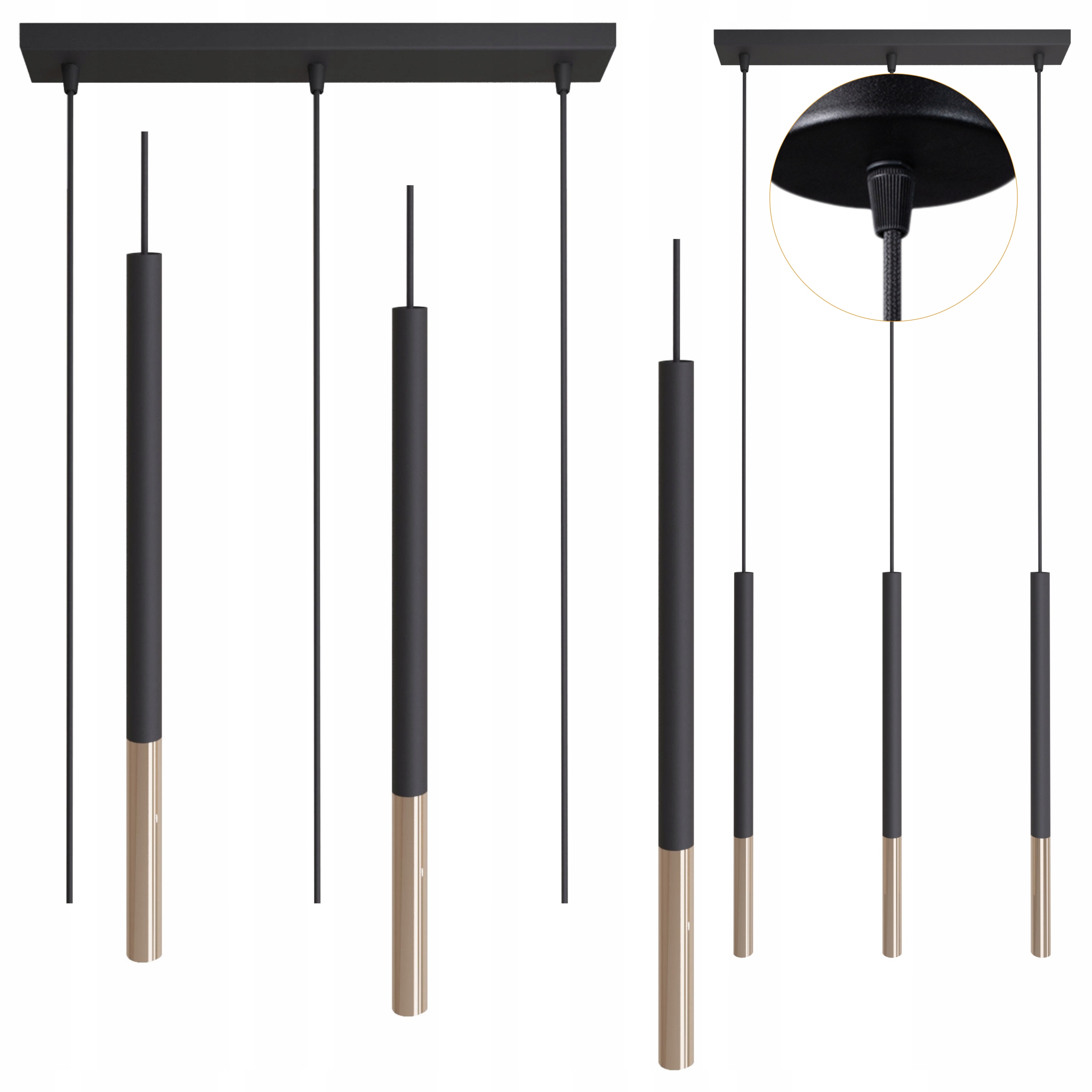 Závesná stropná lampa Tuba Zwis kovová čierno-zlatá 3xG9 Led 10W