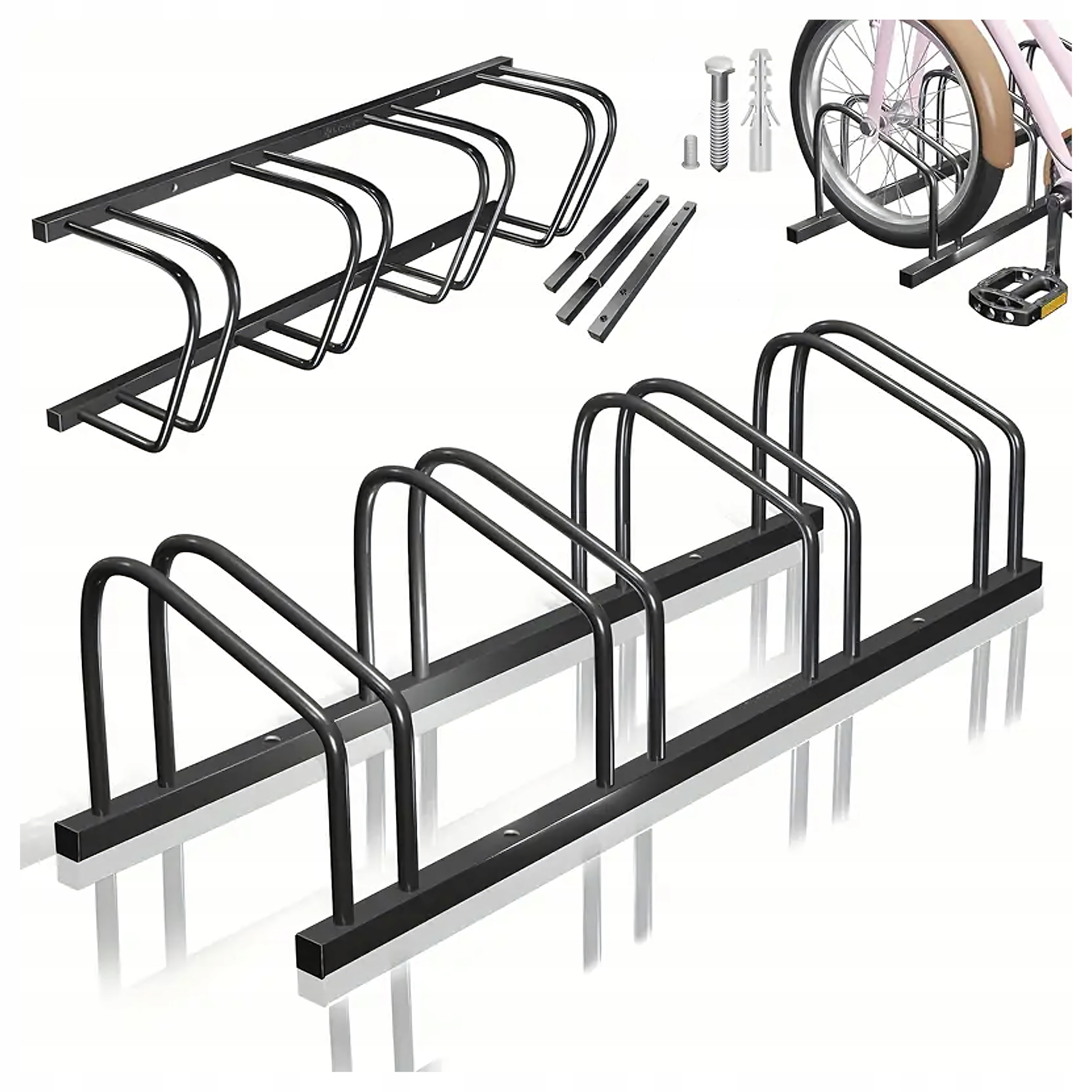 Stojak na 4 Rowery Rowerowy Uchwyt Czarny Stalowy Duży Solidny 100x32,5x26