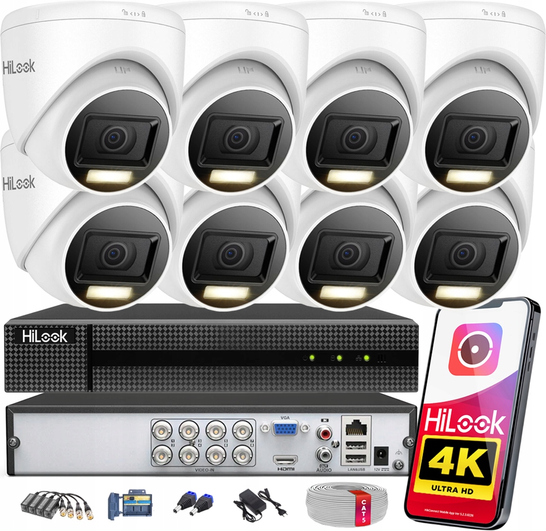 Venkovní monitorování 8 kamer 8MPx Ultra Hd HiLook Hikvision Ahd Tvi CVI