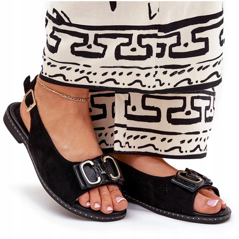 Dámské Sandály Eko Semiš Plochý Podpatek Elegantní Černé 37