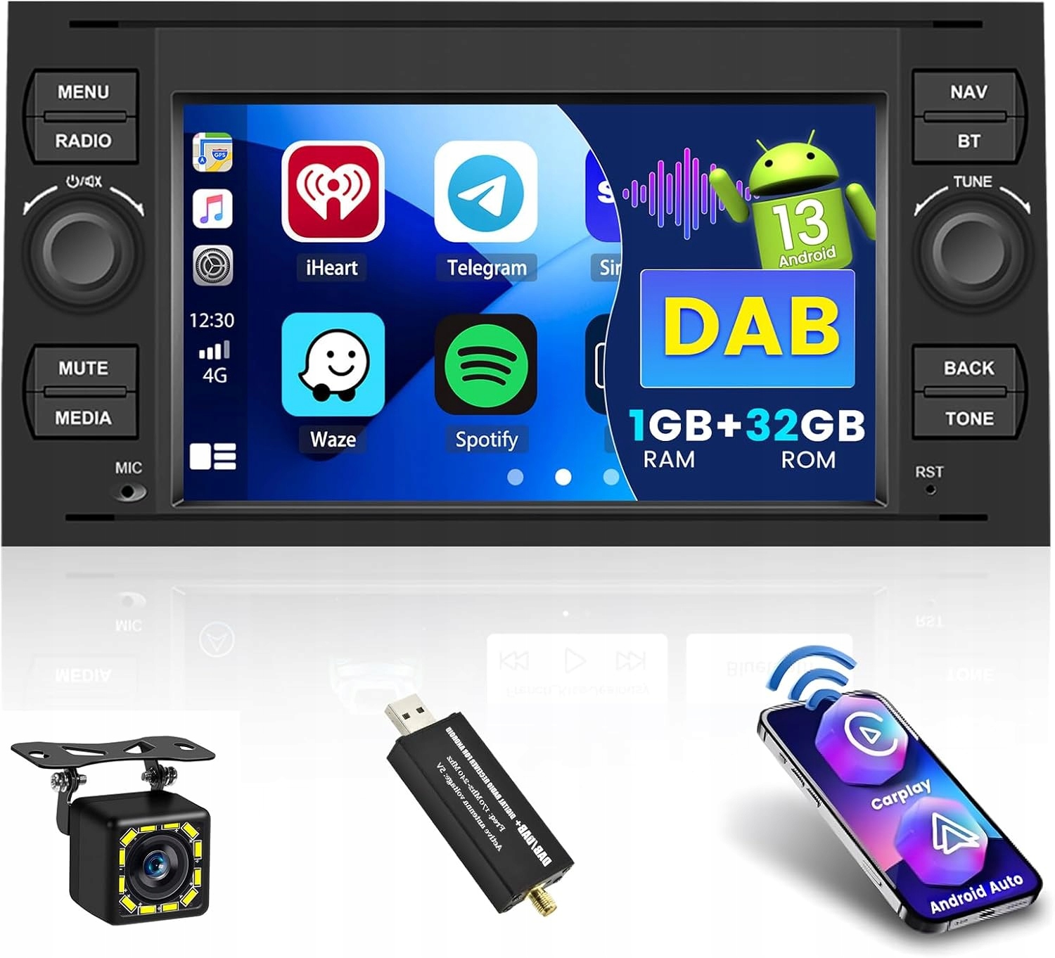Hikity autorádio Android Dab pre Ford Transit Focus 7" WiFi Gps