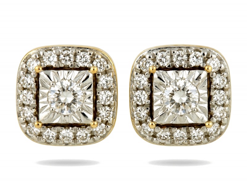 zlaté náušnice 585 čtverce s brilianty 0,102 ct elegantní 1.20 g
