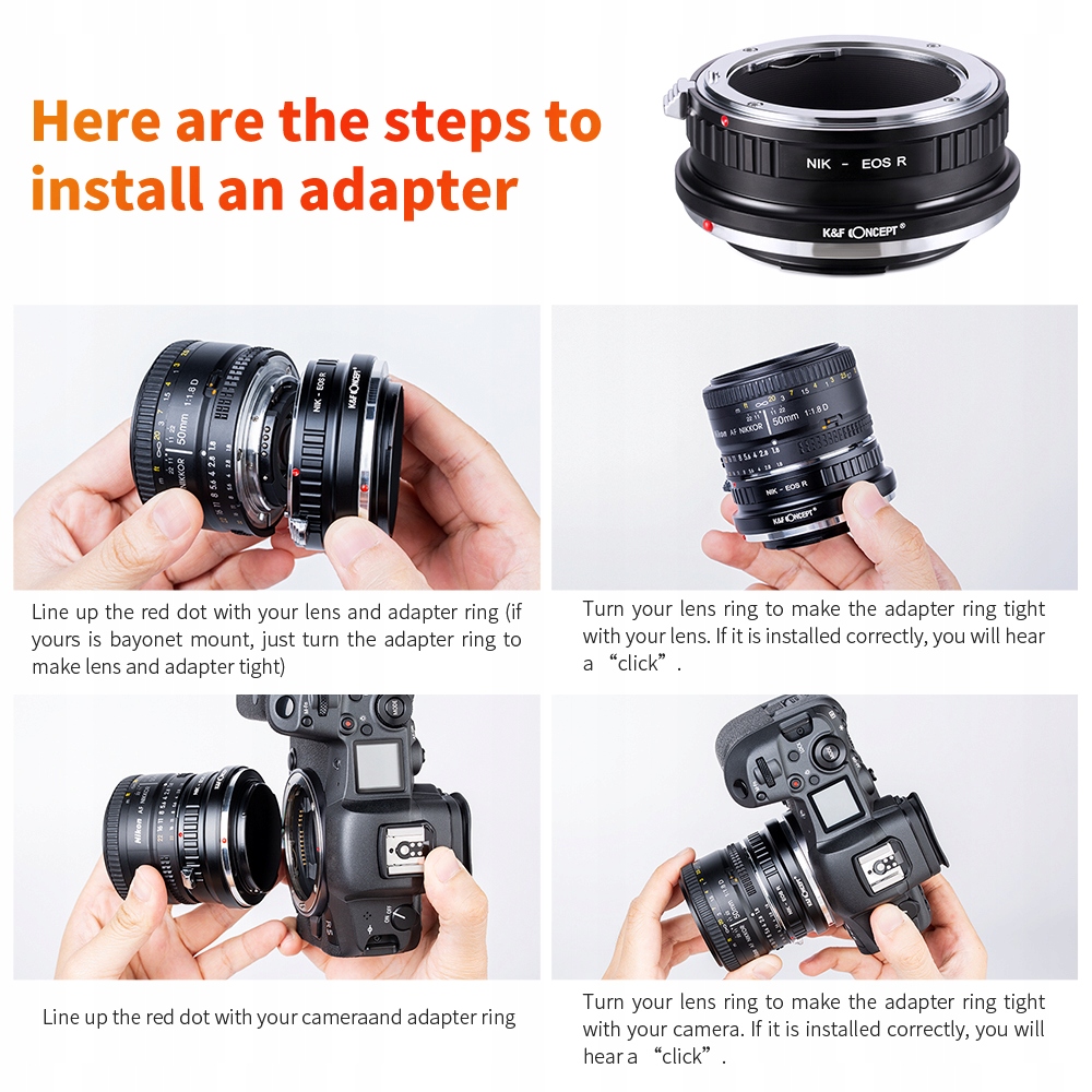 Adapter NIKON F AI na CANON EOS R RF RP R3 R5 R6 R8 R50 K&F Przeznaczenie Canon
