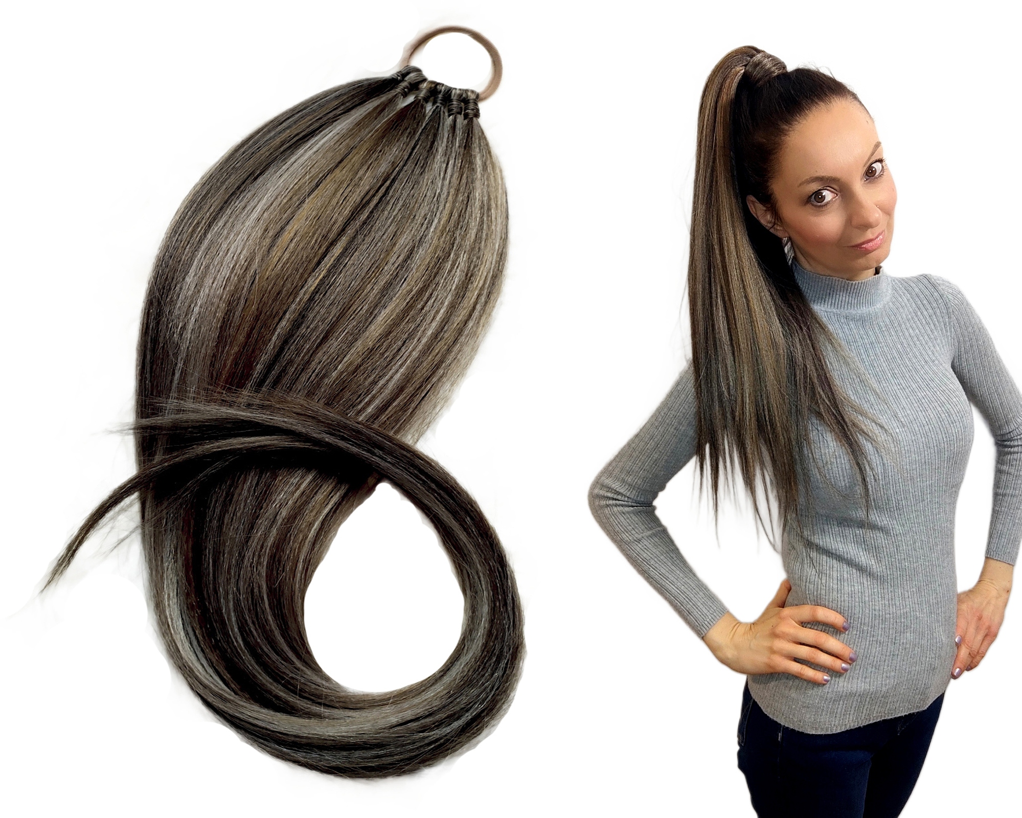 Připínací poník na gumičku, Kuc-Gumka, Příčesek, hnědý, Ořechová Dáma, 60 cm