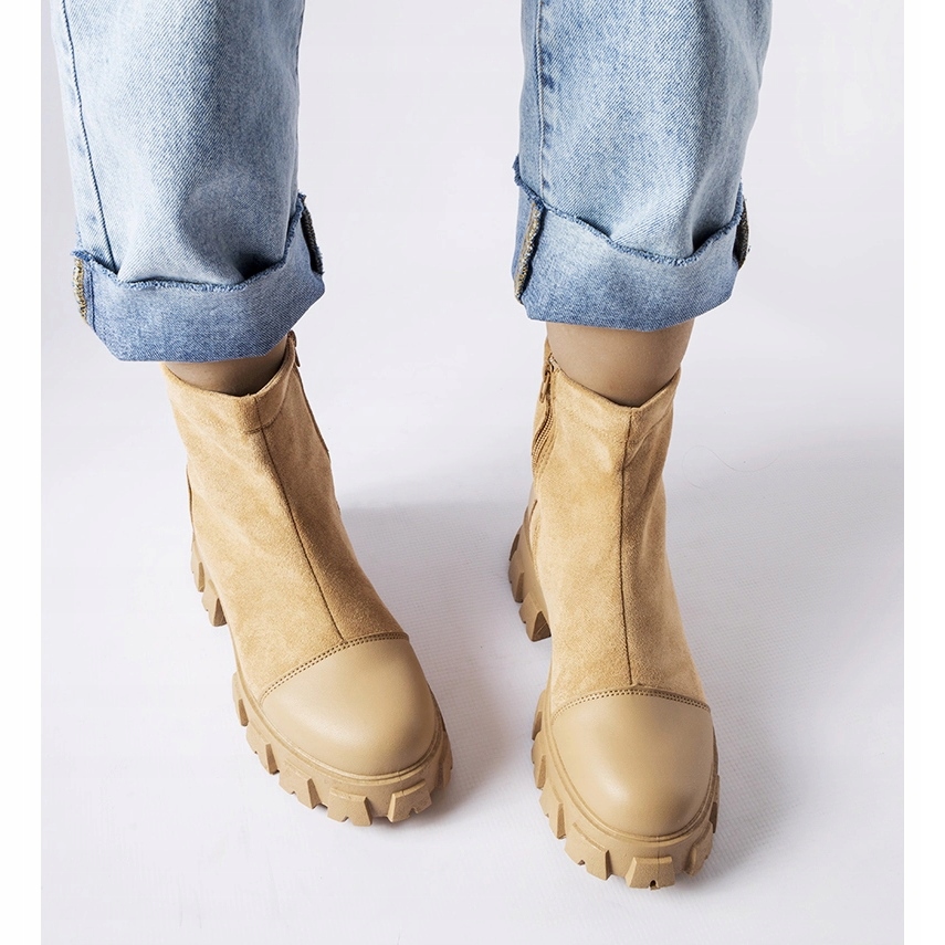 Beżowy Skóra ekologiczna Buty Botki r.37 Stan opakowania oryginalne