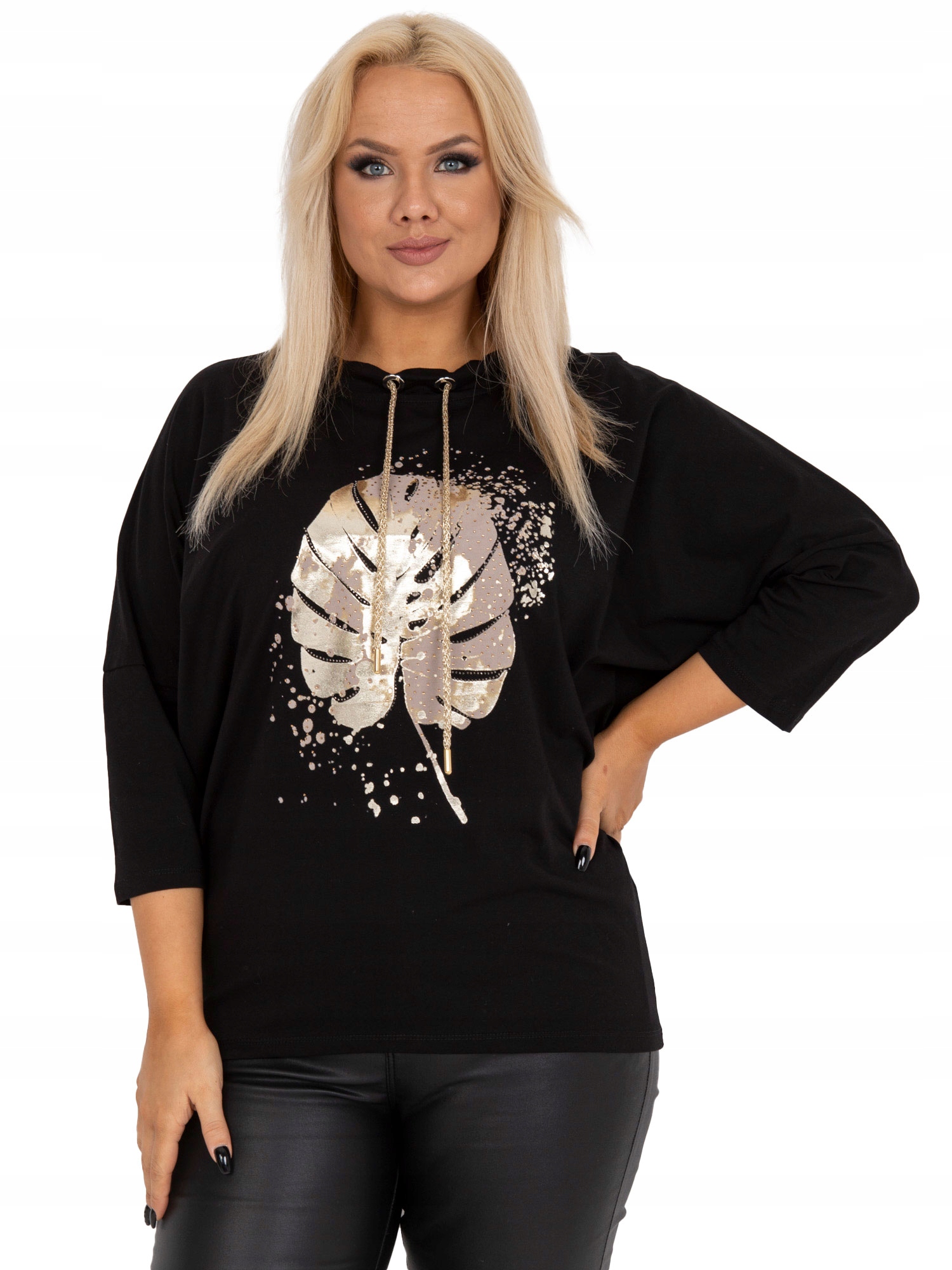 

Bluzka Damska Plus Size z rękawem 3/4 luźna nadruk