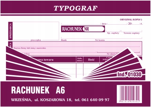 

Rachunek poziom A6 01030 Typograf