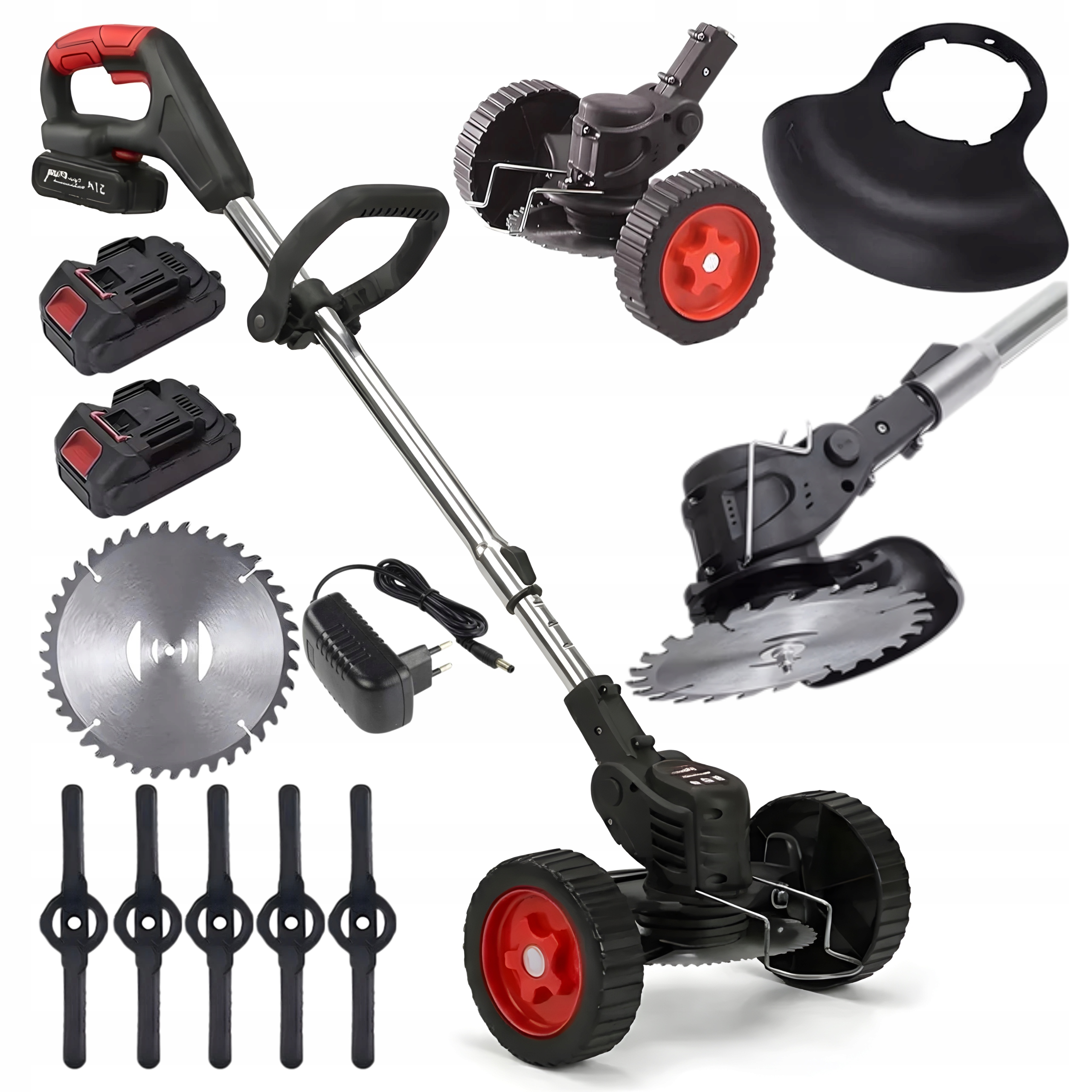 Podkaszarka Akumulatorowa Ogrodowa z Kołami Teleskopowa 2xAku 2x Ostrza