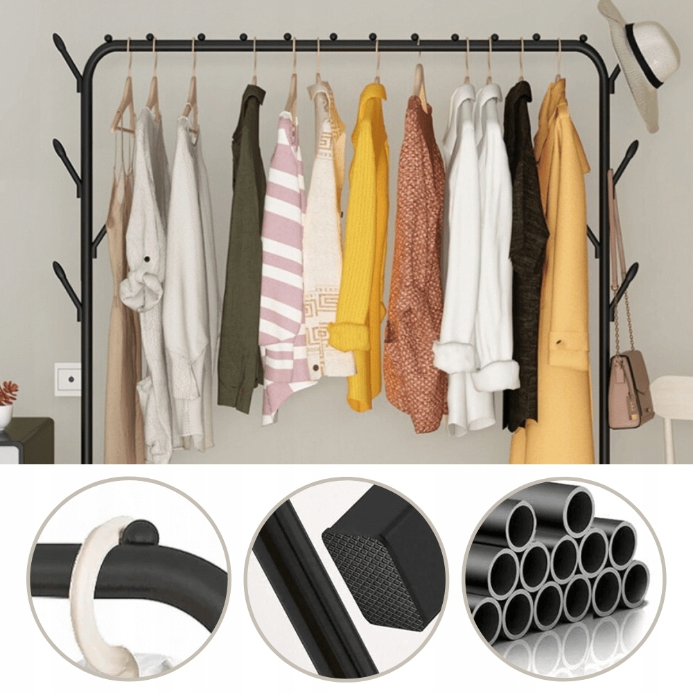 MOCNY STABILNY WIESZAK NA UBRANIA STOJAK DUŻY STOJĄCY Z WIESZAKAMI Głębokość mebla 56 cm