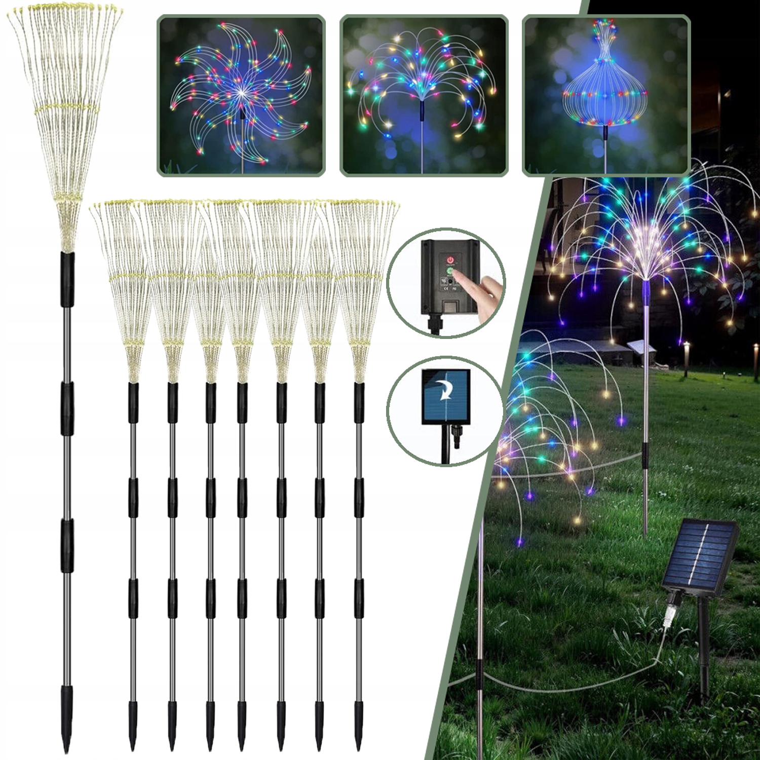Ohňostroj S Dálkovým Ovládáním, Solární Zahradní Lampy, 2 Kusy