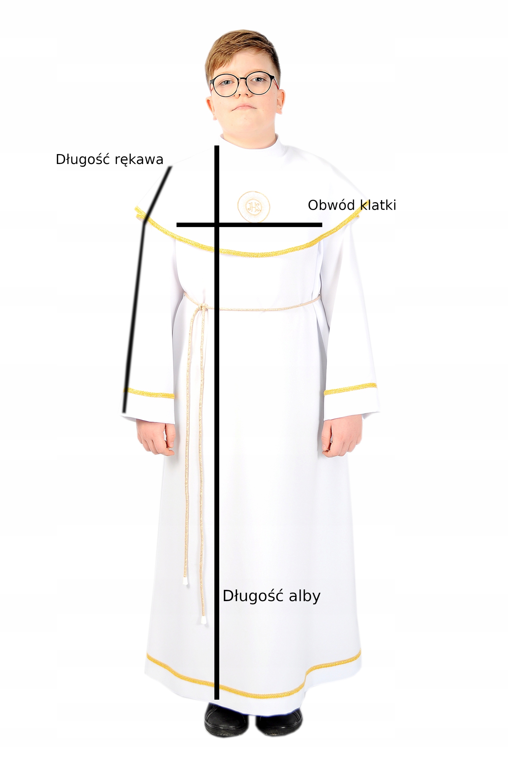 Alba komunijna dla chłopca ze sznurem złote obszycie komunia roz 134 Płeć Chłopcy