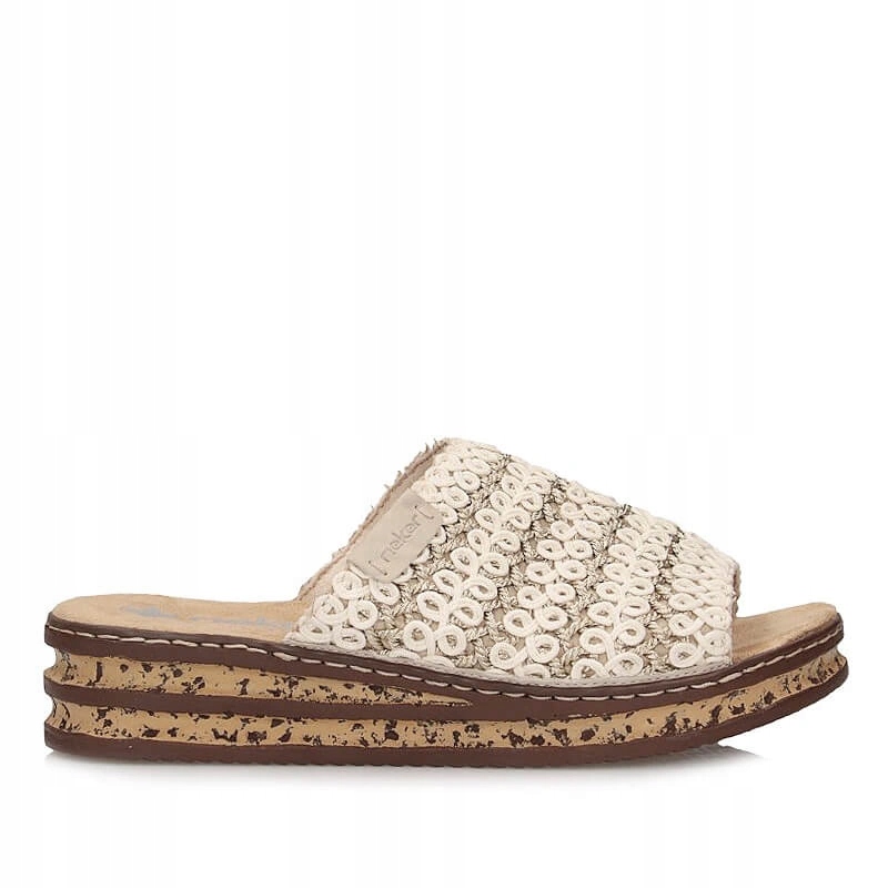 Nazouváky pantofle Rieker 629X8-60 béžové, zasouvací na platformě