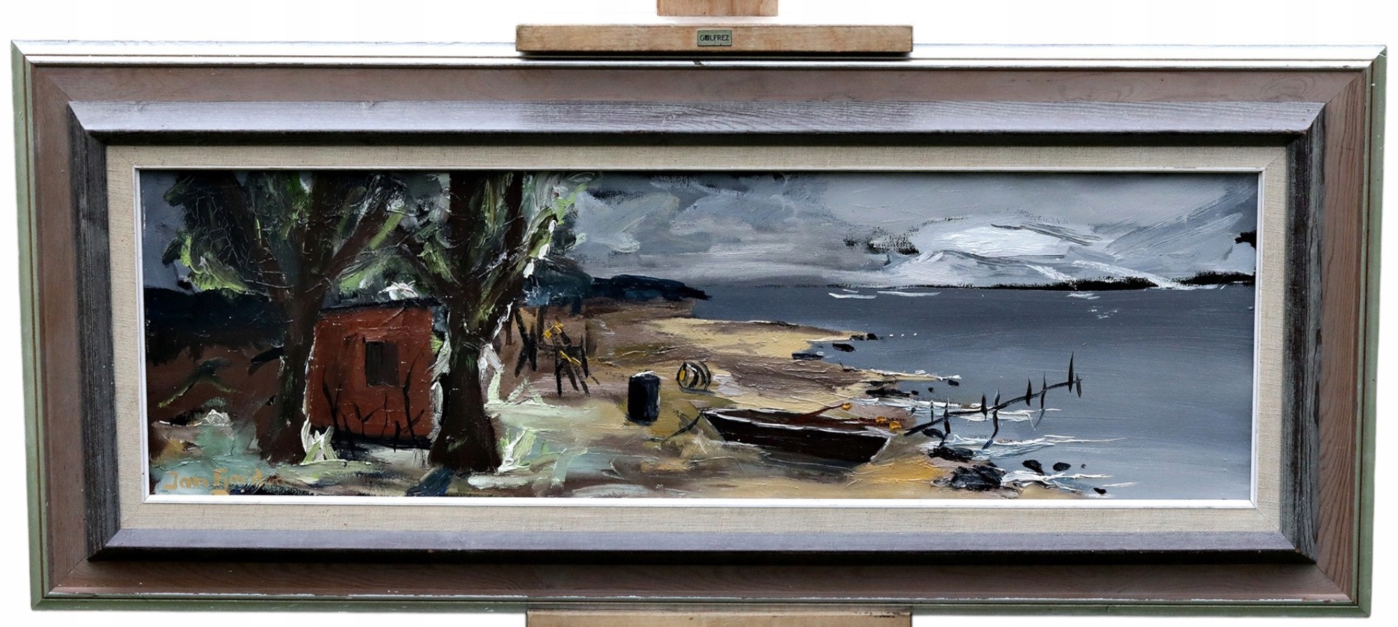 ŁÓDKA PRZY MORZU CIEKAWY OBRAZ OLEJNY IPRESJONIZM