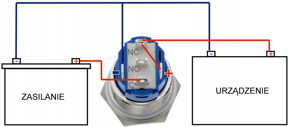 Przełącznik 12V-24V Niebieski Podświetlany Przycisk RESET MONOSTABILNY 16mm Typ przełącznika wandaloodporny