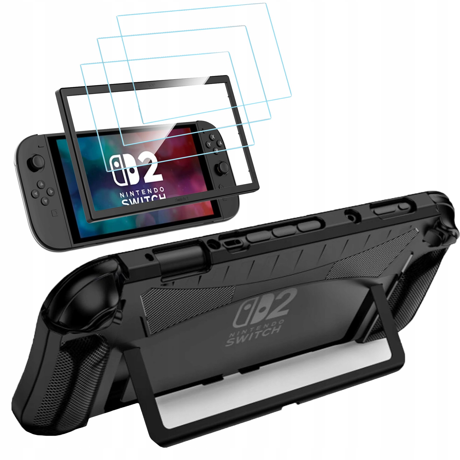 Etui ochronne do Nintendo Switch 2, wytrzymała obudowa na konsole + 3 szkła