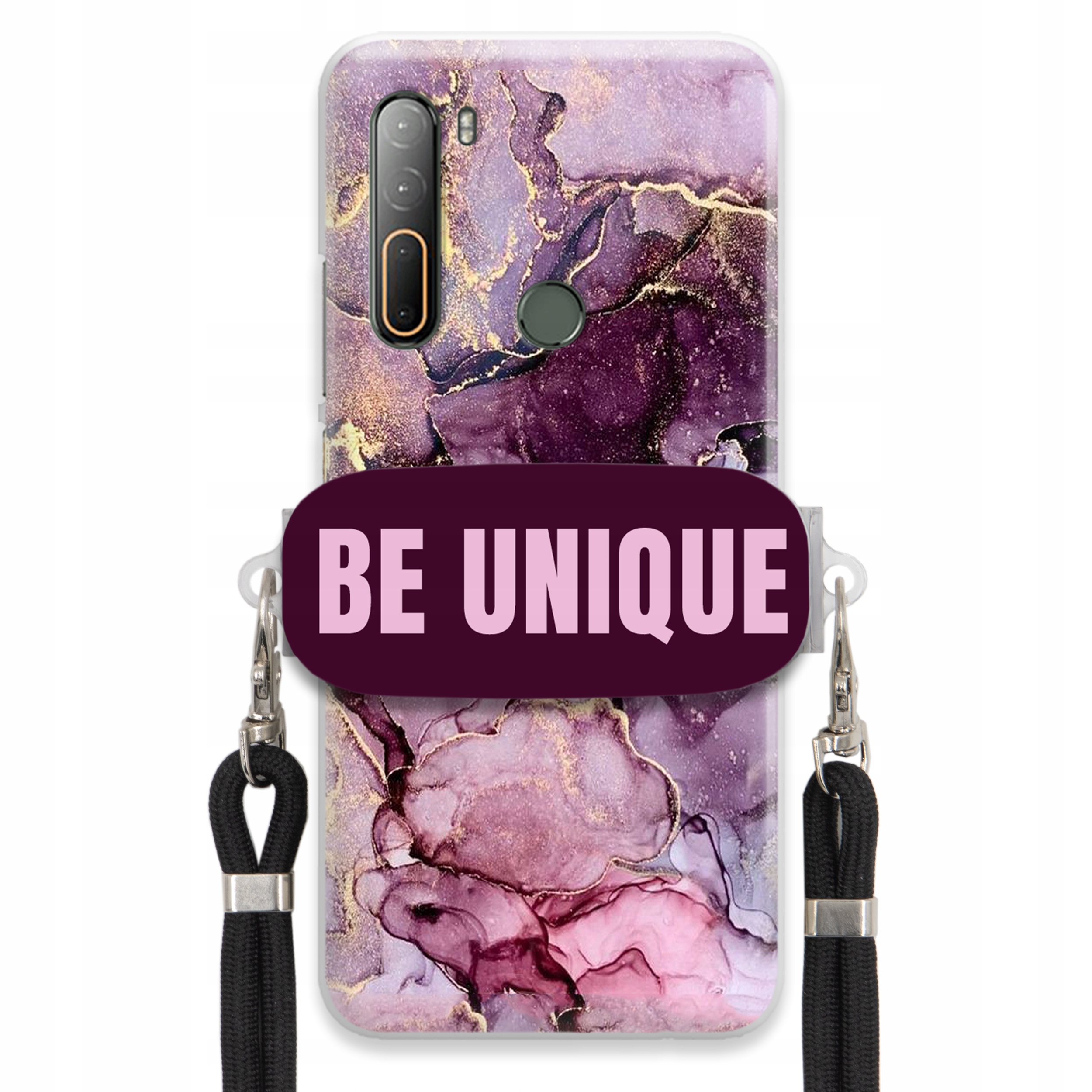Pouzdro pro Htc Desire U20 5G Case Uchopovací šňůrka Černá Fialová Mramorová