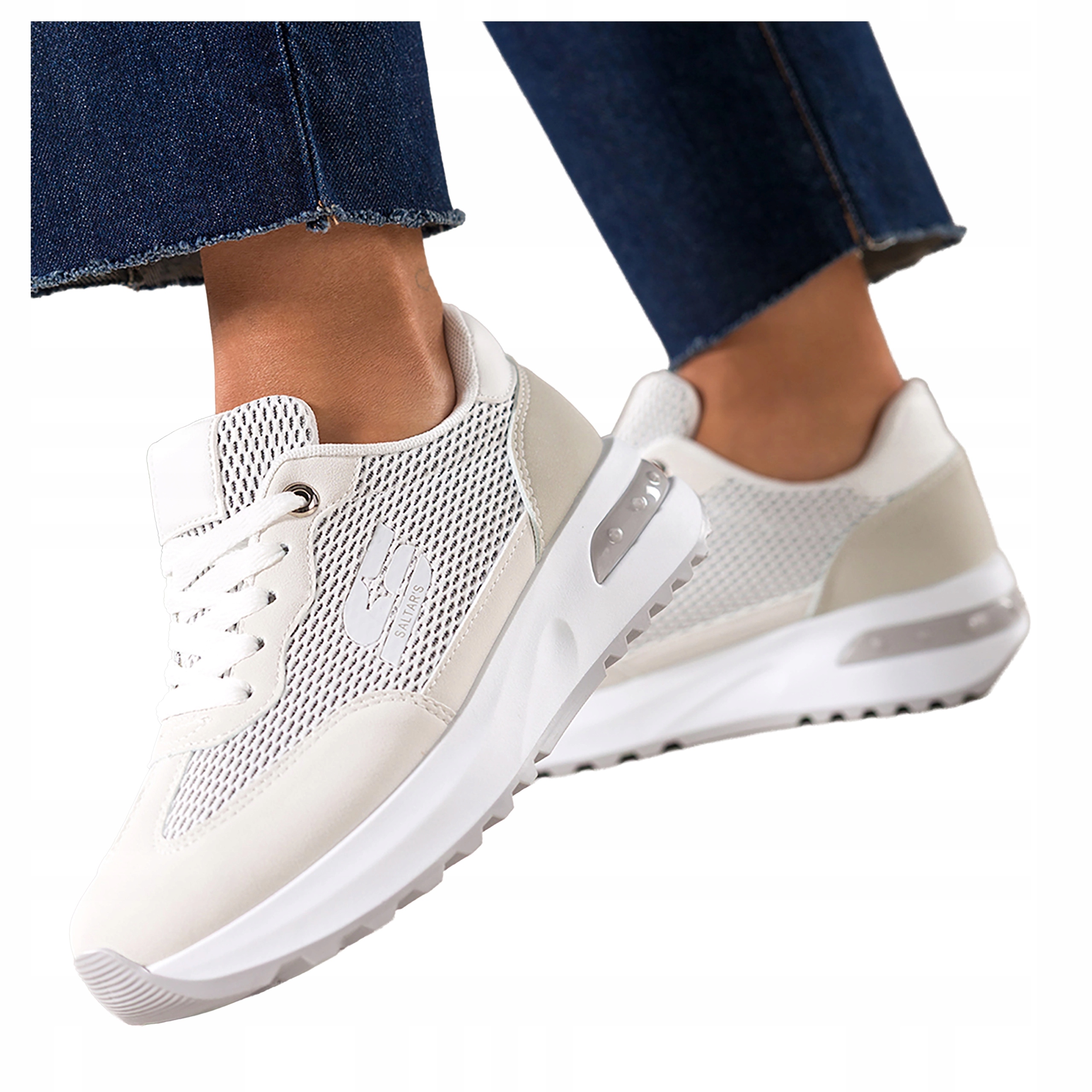 Bílé dámské módní tenisky se síťkou a šněrovacími pásky, pohodlné, sportovní, velikost 39