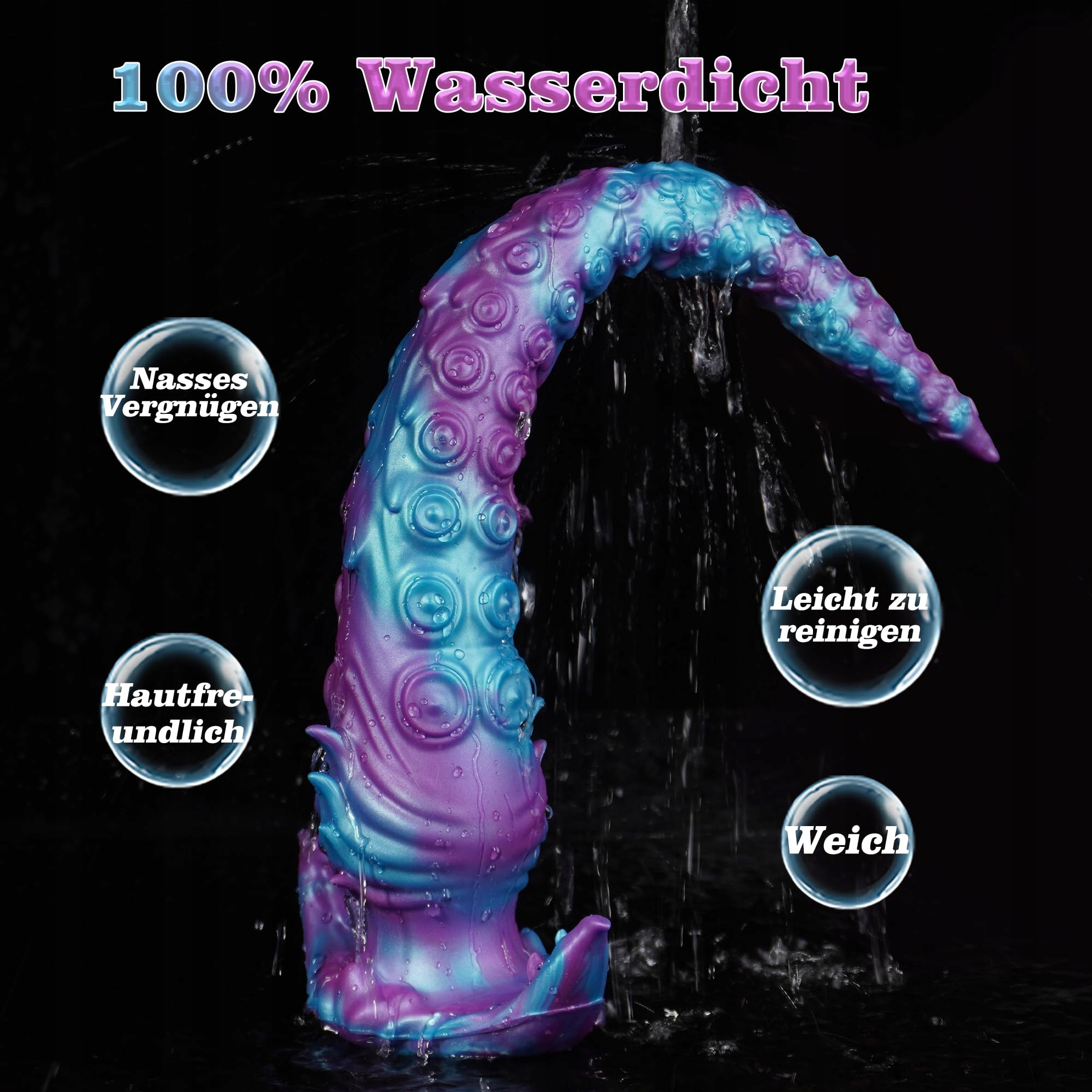 XXL Fantasy Dildo Tentakel Lila Turkus 40cm Tekstura Ośmiornicy — miniatura 6