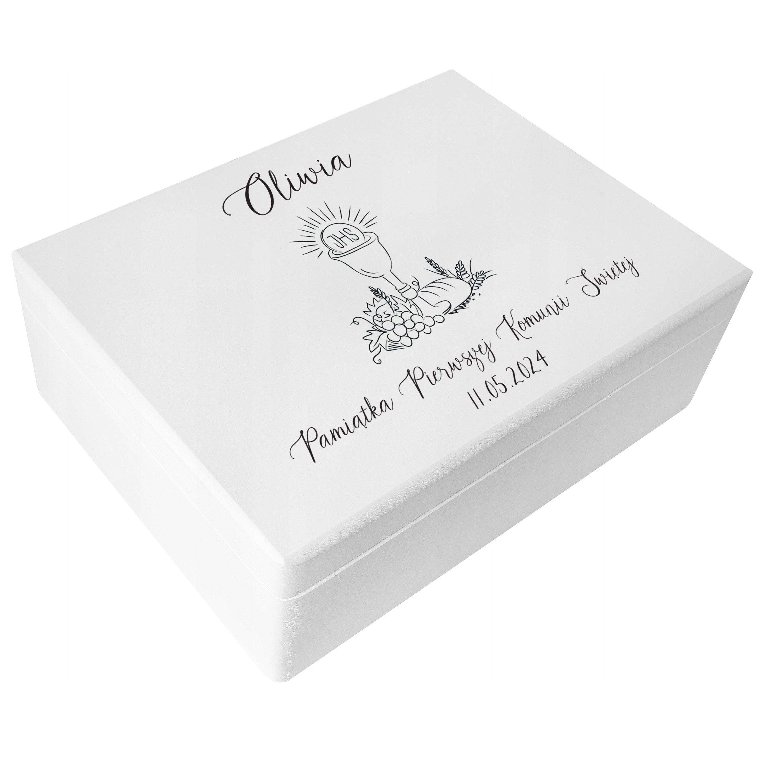 Krabička na svaté přijímání s gravírováním jako dárek k obálce suvenýrů bible 40x30x14 cm