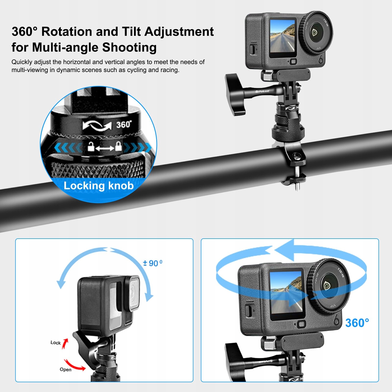 Uchwyt Metalowy Motocykl Kierownica GoPro Hero 13 12 11 10 9 8 Max PULUZ — miniatura 3