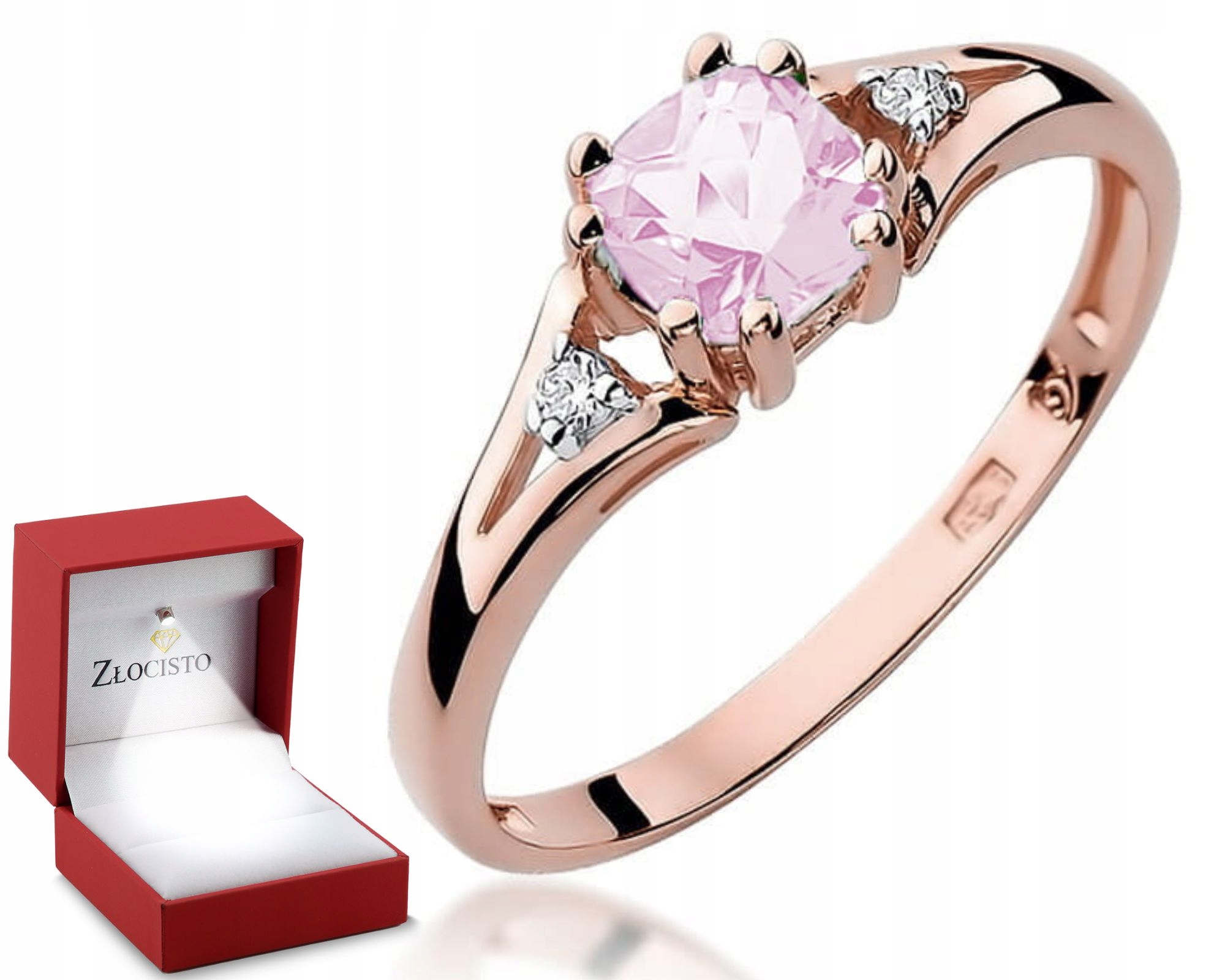 Růžové Zlato Prstýnek Růžový Topaz Diamanty Gravírování 585 Dárek