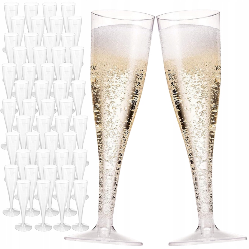 JEDNORAZOWE KIELISZKI DO SZAMPANA plastikowe 48 SZT NA STOPCE zestaw