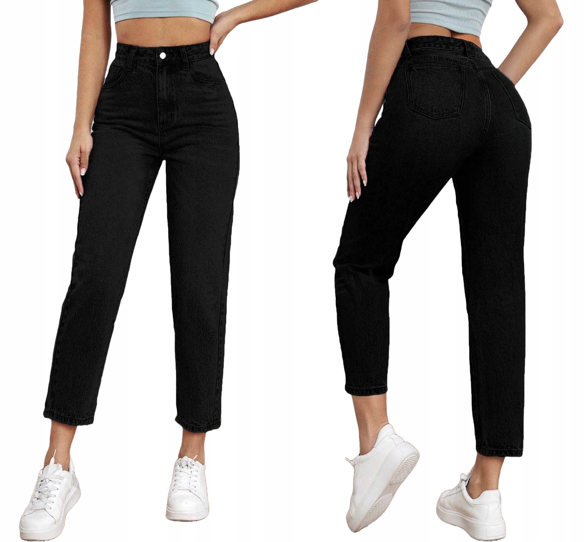 DAMSKIE SPODNIE MOM FIT JEANSY CZARNE BALLOON LUŹNE NOGAWKI PLUS SIZE