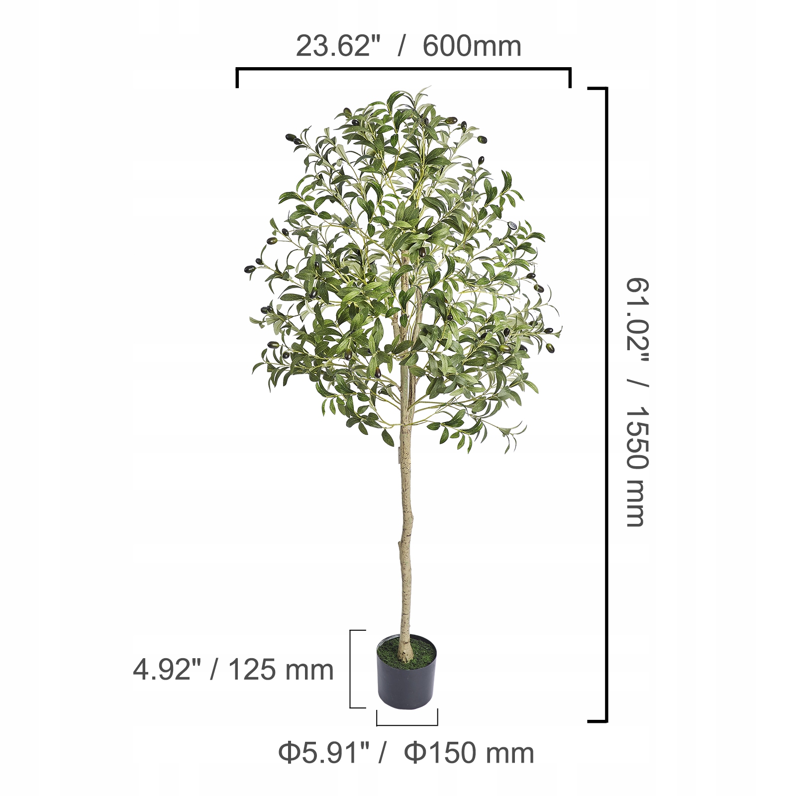 Vevor Umelé Olivovníky 155 CM Realistická Rastlina, Silná