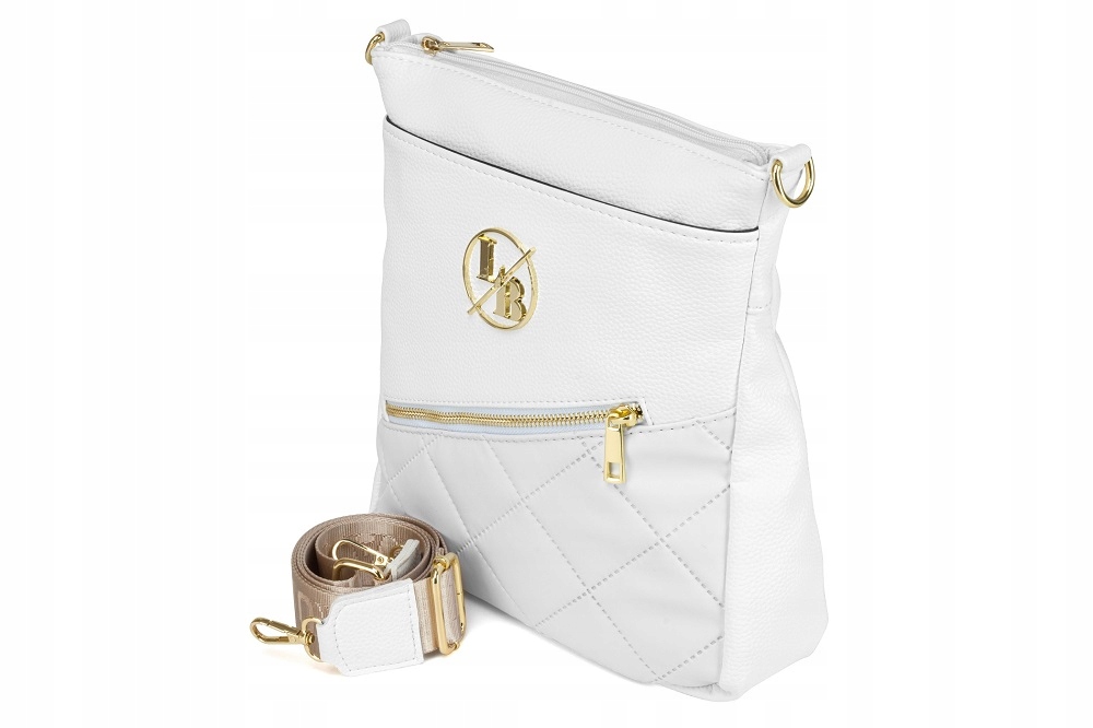 TOREBKA LISTONOSZKA WOREK LAURA BIAGGI NA RAMIĘ A5 BEŻOWA Z PASKIEM LOGO Materiał dominujący skóra ekologiczna