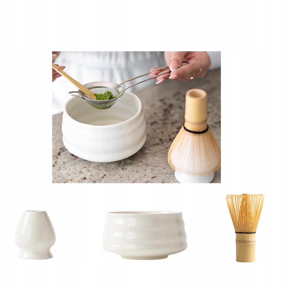 Levně Startovací Sada Pro Matcha Čaje S Krásnou Černou Metlou Lžičkou Síto