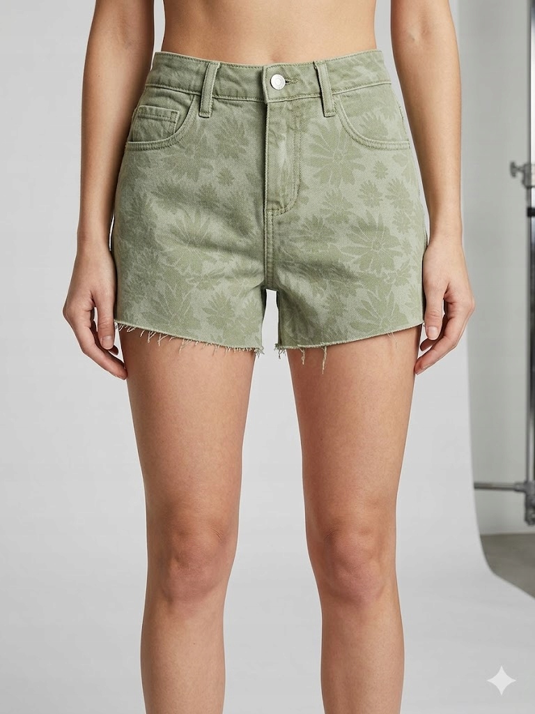 Guess Khaki Krátké Kraťasy Z Denimu S Květinovým Vzorem 38 Gga