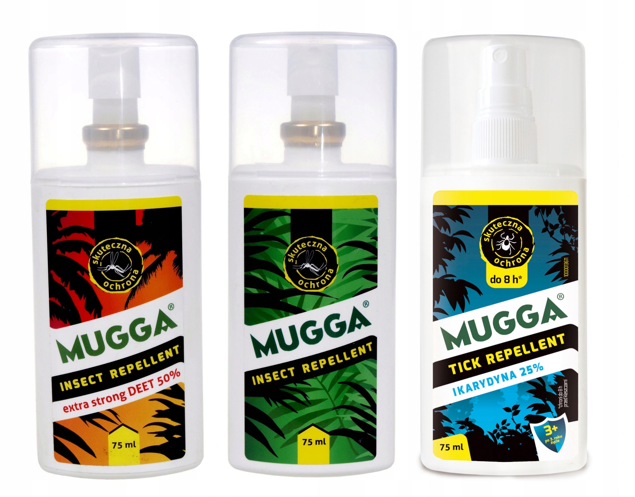

Zestaw 3X Mugga 50% + 9,5% Deet + 25% Ikarydyna