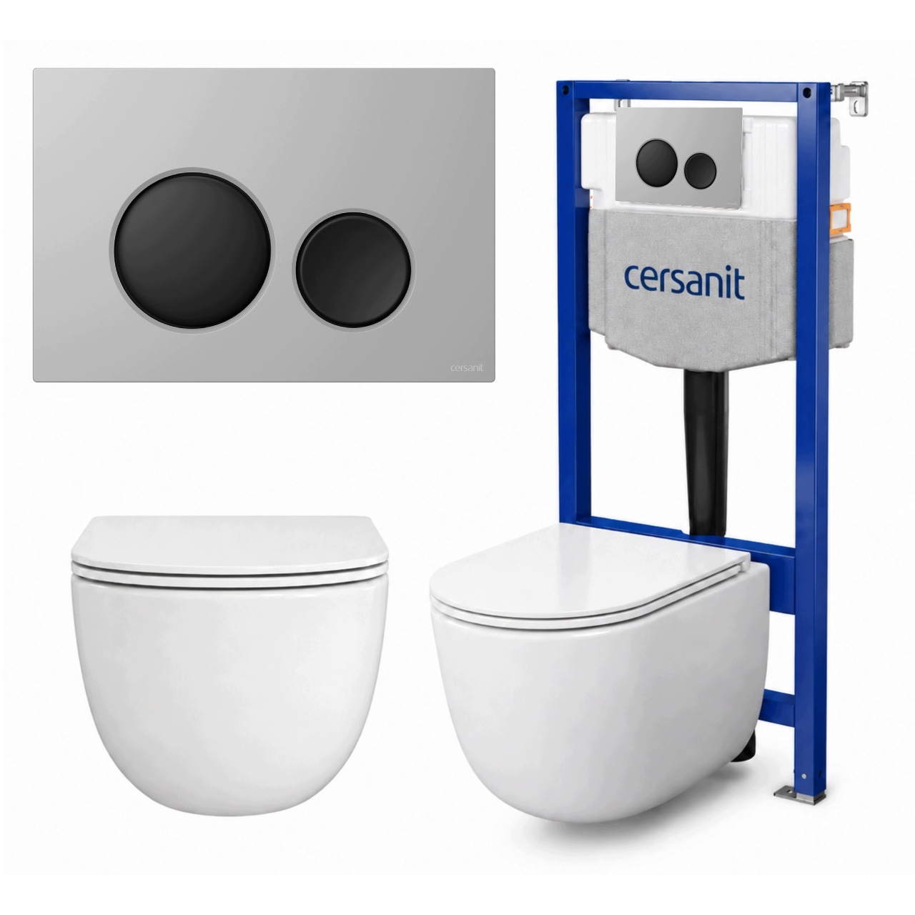 Cersanit Sada 4v1 Rám Aqua 50 Wc mísa Remo tlačítko chrom/černá