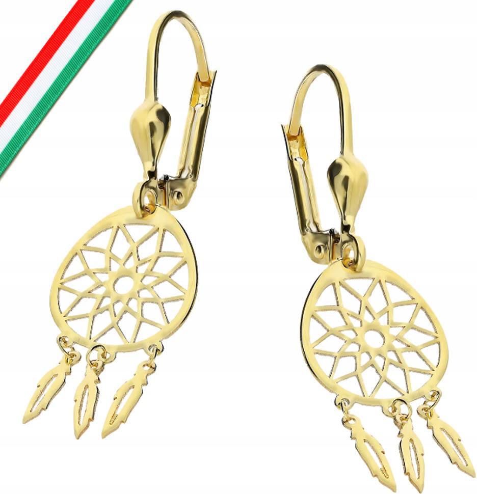 Zlaté náušnice 585, závěsné lapače snů, krásné anglické zapínání, dárek