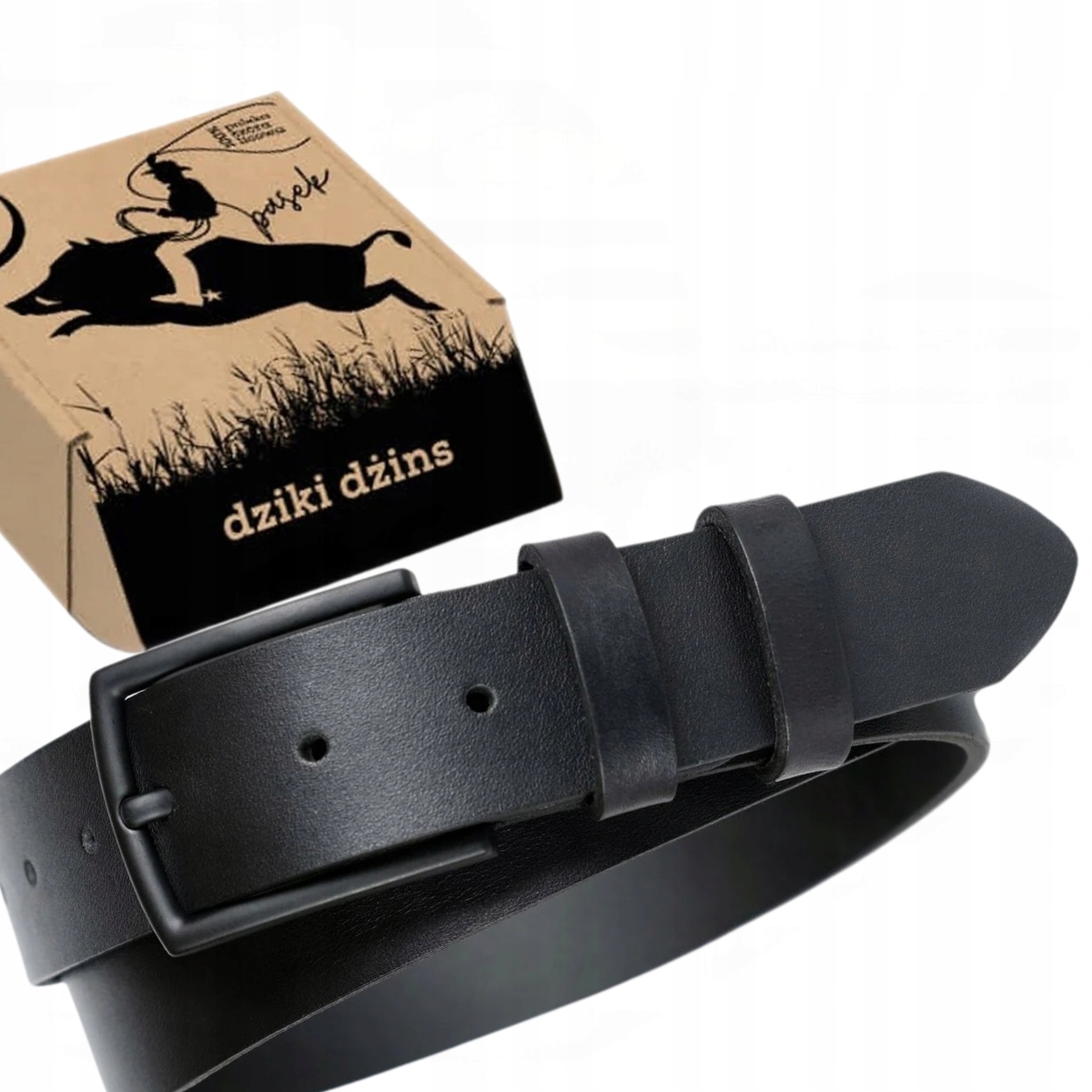 Dziki DżINS wąski pasek skórzany damski 90 cm czarny skóra licowa