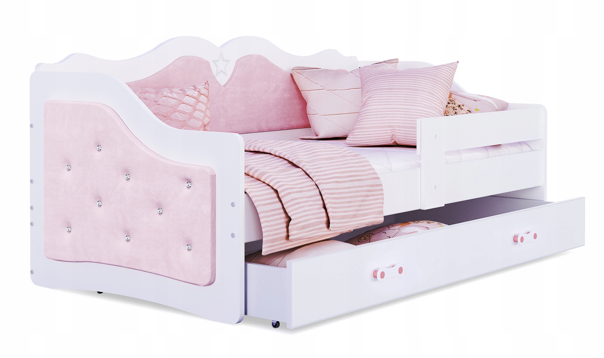 

Łóżko tapicerowane 160x80 róż materac LILI
