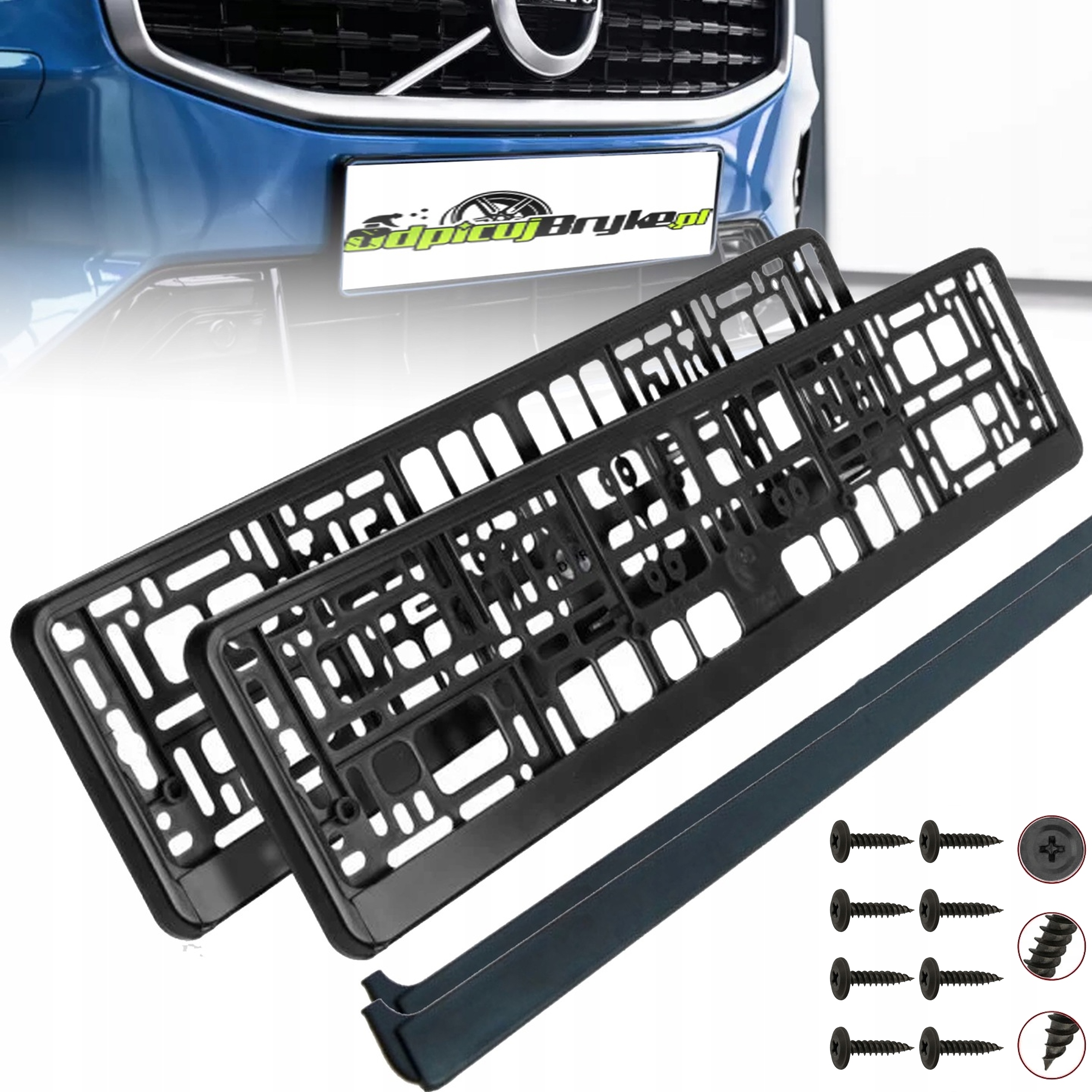 Zestaw 2 X Nowa Ramka Pod Tablice Rejestracyjna Czarna Polska Wkręty 8SZT